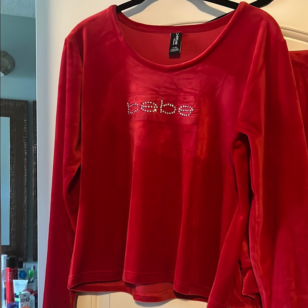 Bebe Red Long Sleeve Top